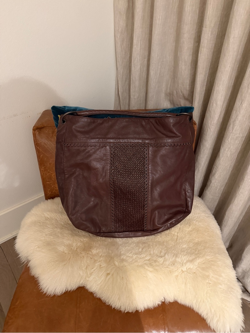 Bottega Veneta Vintage Large Leather Grommet Oversized Hobo Bag - Purple / Plum